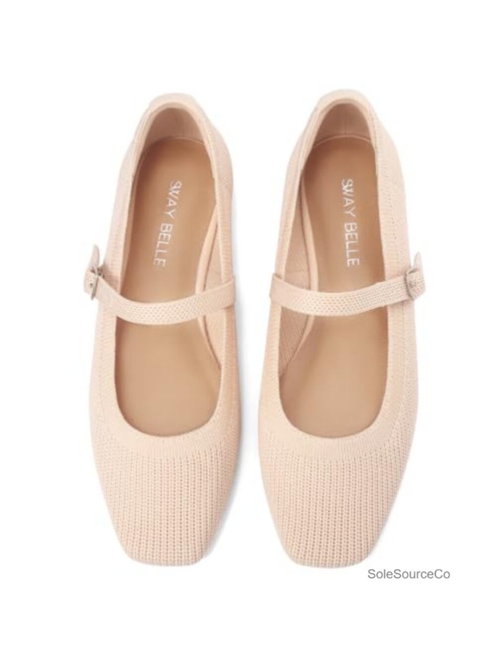 Women's Square Toe Knit Mary Jane Flats Adjustable Buckle Slip On Comfort Shoes